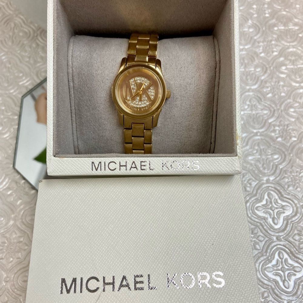 Michael Kors Mini Runway Crystal Accented Dial Gold-Tone Watch - Picture 8 of 16